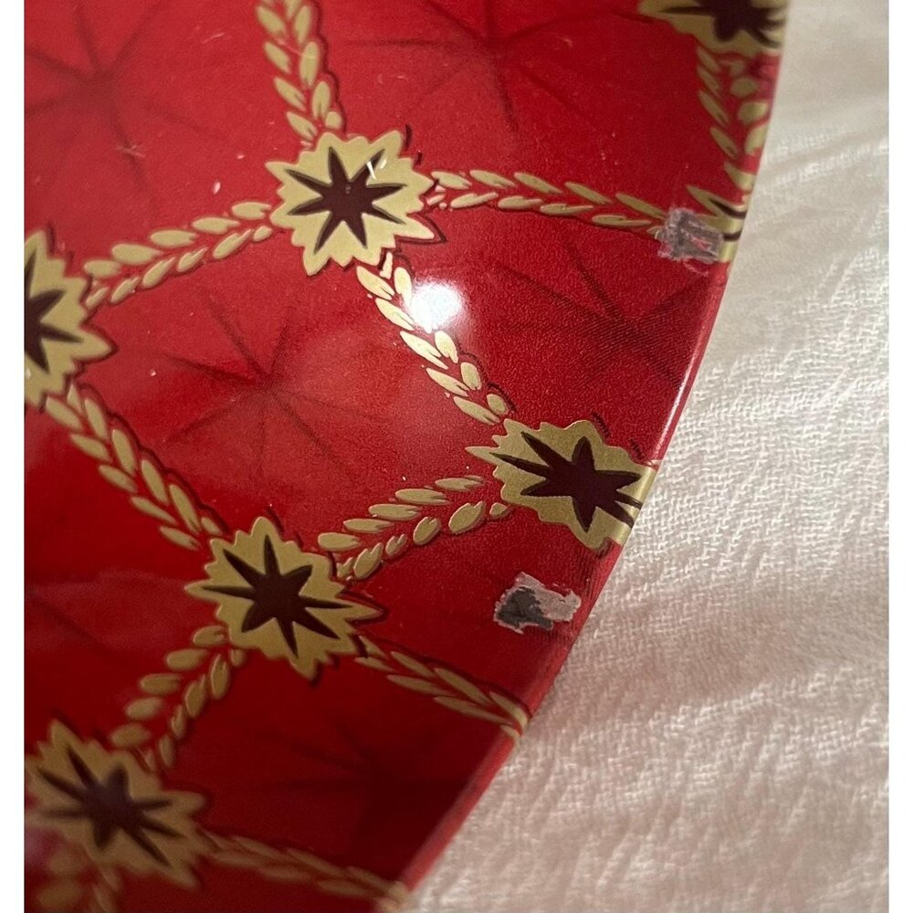 Vintage Decorative Tin Egg | European Easter Decor | Red and Gold Ornate Metal - Picture 6 of 6